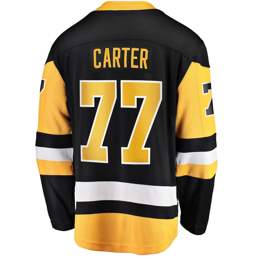 P.Penguins #77 Jeff Carter Fanatics Branded 2017-18 Home Breakaway Replica Jersey  Black Stitched American Hockey Jerseys - Main View