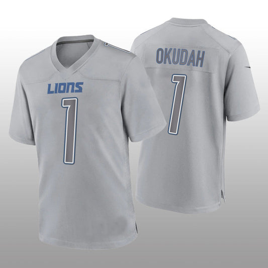 D.Lions #1  Jeff Okudah Gray Game Atmosphere Jersey Stitched American Football Jerseys - Main View