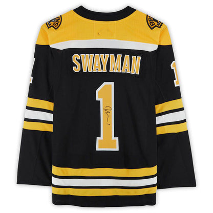 B.Bruins #1 Jeremy Swayman Fanatics Authentic Autographed Home Authentic Jersey Black Stitched American Hockey Jerseys - Main View