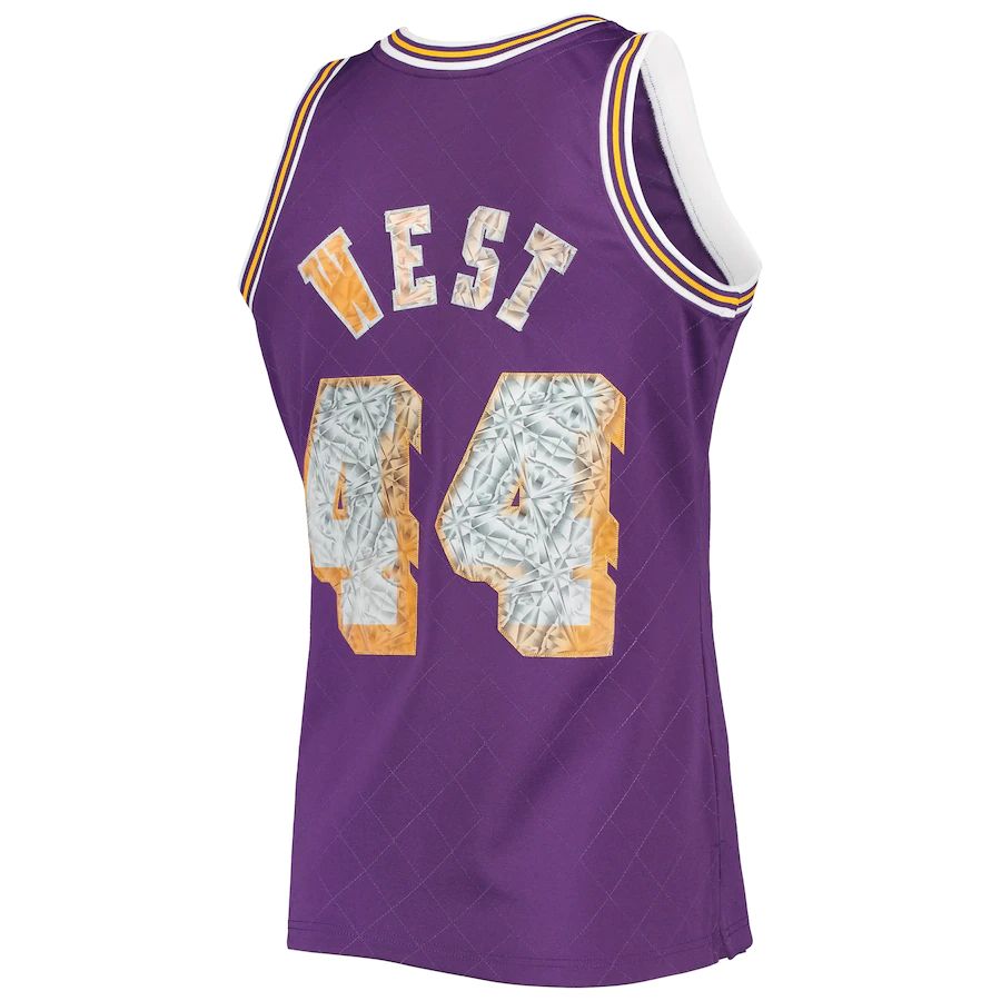 LA.Lakers #44 Jerry West Mitchell & Ness 1996-97 Hardwood Classics 75th Anniversary Diamond Swingman Jersey Purple Stitched American Basketball Jersey - Main View