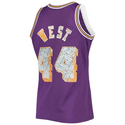 LA.Lakers #44 Jerry West Mitchell & Ness 1996-97 Hardwood Classics 75th Anniversary Diamond Swingman Jersey Purple Stitched American Basketball Jersey - Main View