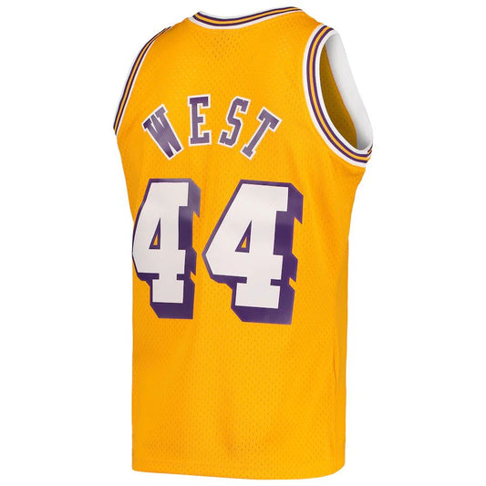 LA.Lakers #44 Jerry West Mitchell & Ness Hardwood Classics 1971-72 Swingman Jersey  Gold Stitched American Basketball Jersey - Main View