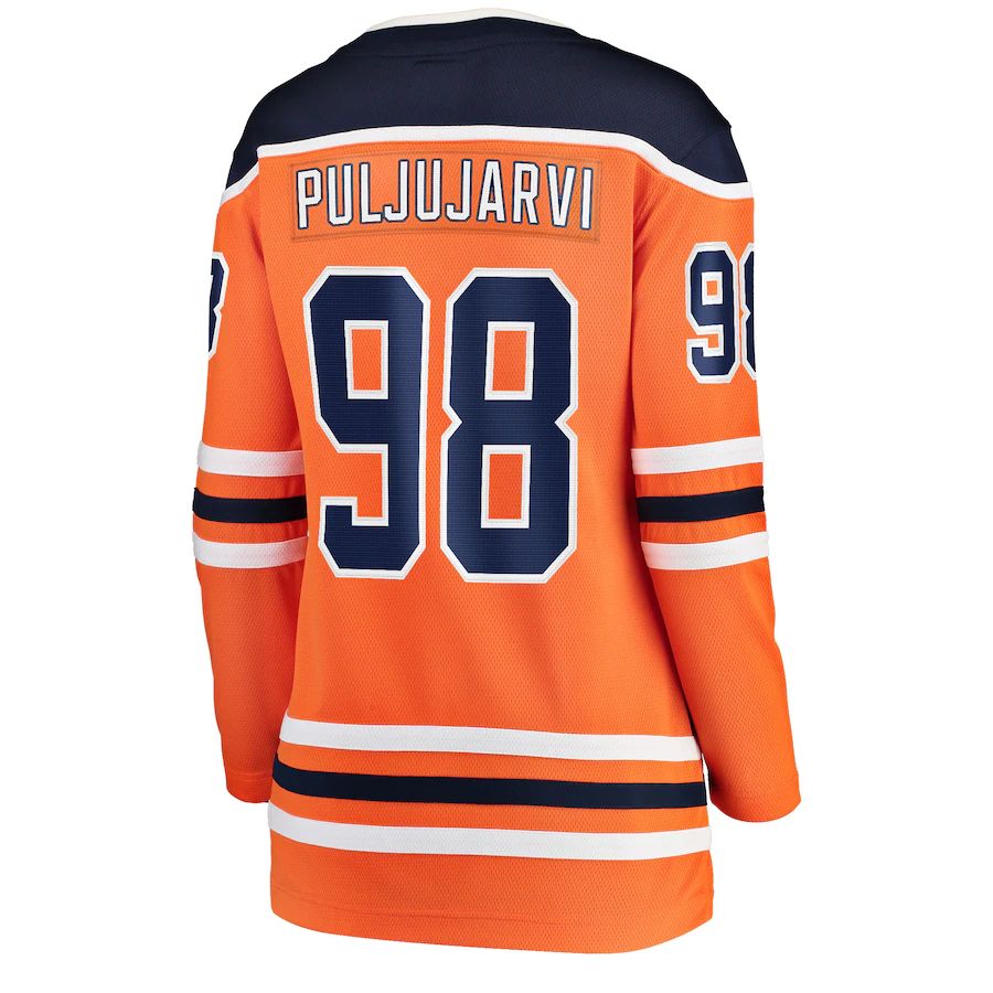 E.Oilers #98 Jesse Puljujarvi Fanatics Branded Home Breakaway Player Jersey Orange Stitched American Hockey Jerseys - Main View