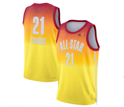 #21 Joel Embiid 2023 All-Star Game Swingman Jersey - Orange Stitched American Basketball Jersey - Main View