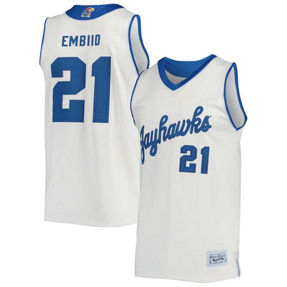 K.Jayhawks #21 Joel Embiid Original Retro Brand Alumni Commemorative Classic Basketball Jersey Cream Stitched American College Jerseys - Main View