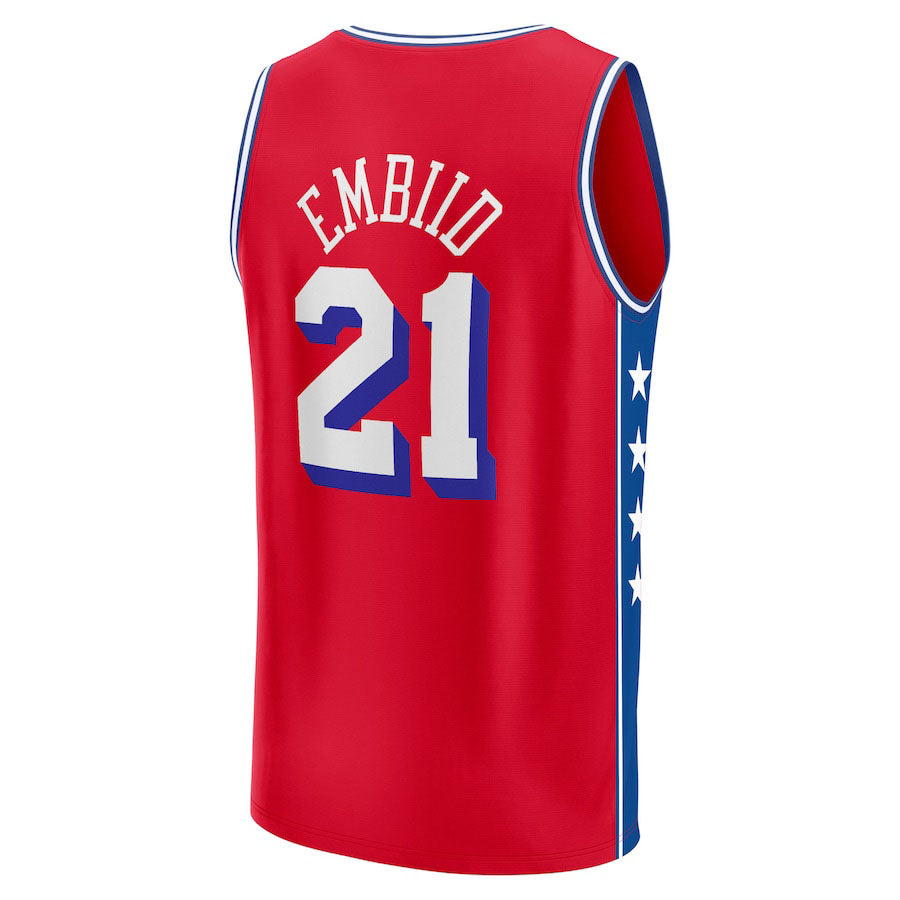 PH.76ers #21 Joel Embiid Fanatics Branded 2022-23 Fast Break Replica Player Jersey Statement Edition  Red Stitched American Basketball Jersey - Main View