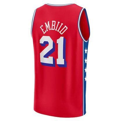 PH.76ers #21 Joel Embiid Fanatics Branded 2022-23 Fast Break Replica Player Jersey Statement Edition  Red Stitched American Basketball Jersey - Main View