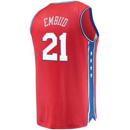 PH.76ers #21 Joel Embiid Fanatics Branded Fast Break Replica Jersey Statement Edition  Red Stitched American Basketball Jersey - Main View