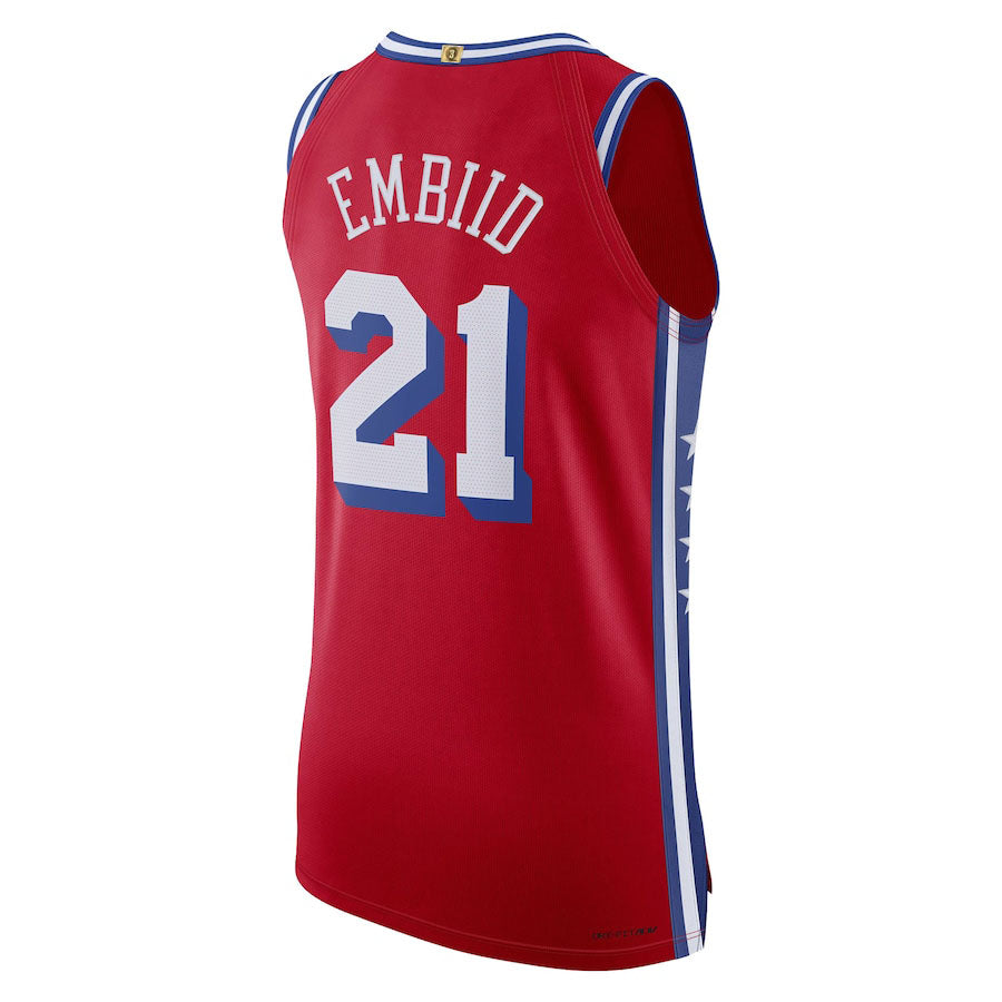 PH.76ers #21 Joel Embiid Jordan Brand 2022-23 Authentic Jersey Statement Edition  Red Stitched American Basketball Jersey - Main View