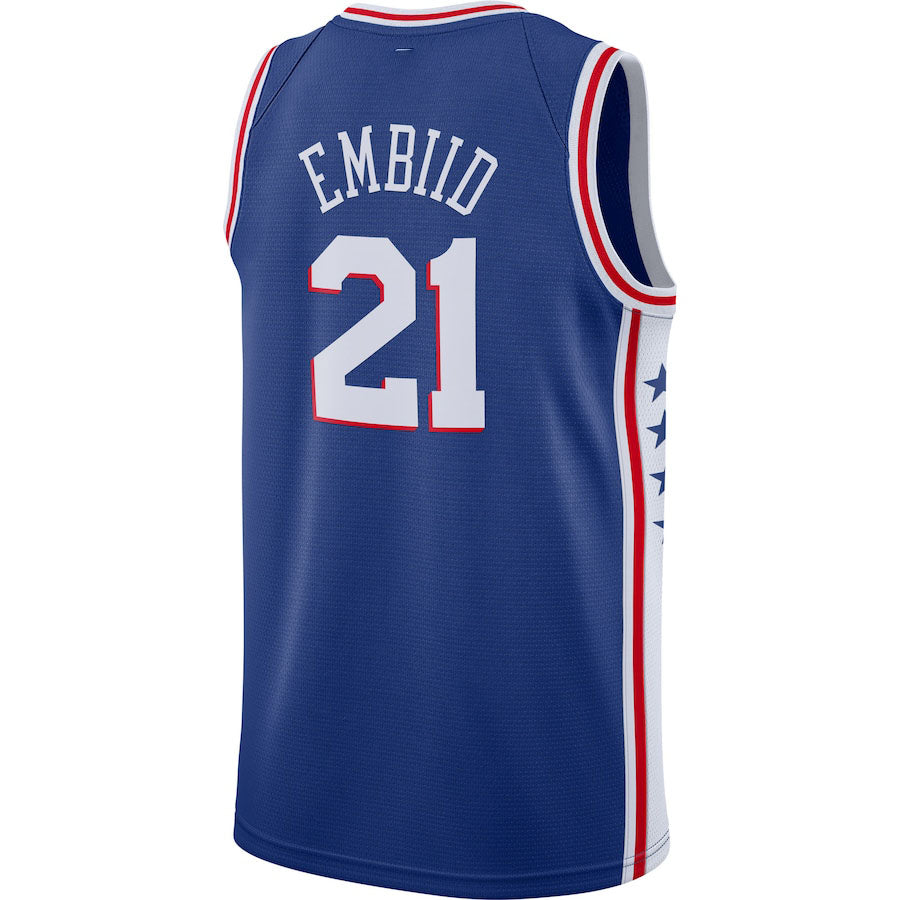 PH.76ers #21 Joel Embiid 2019-2020 Swingman Jersey Royal Icon Edition Stitched American Basketball Jersey - Main View