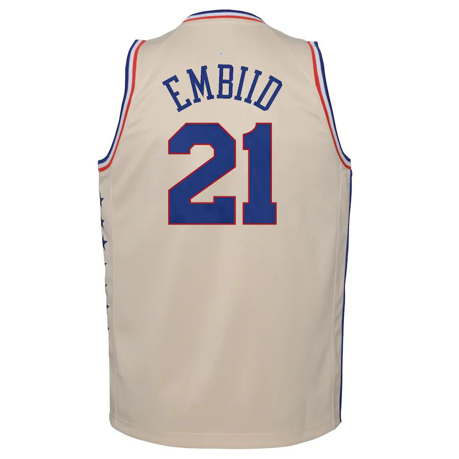PH.76ers #21 Joel Embiid 2020-21 Swingman Player Jersey Cream  Earned Edition White Stitched American Basketball Jersey - Main View