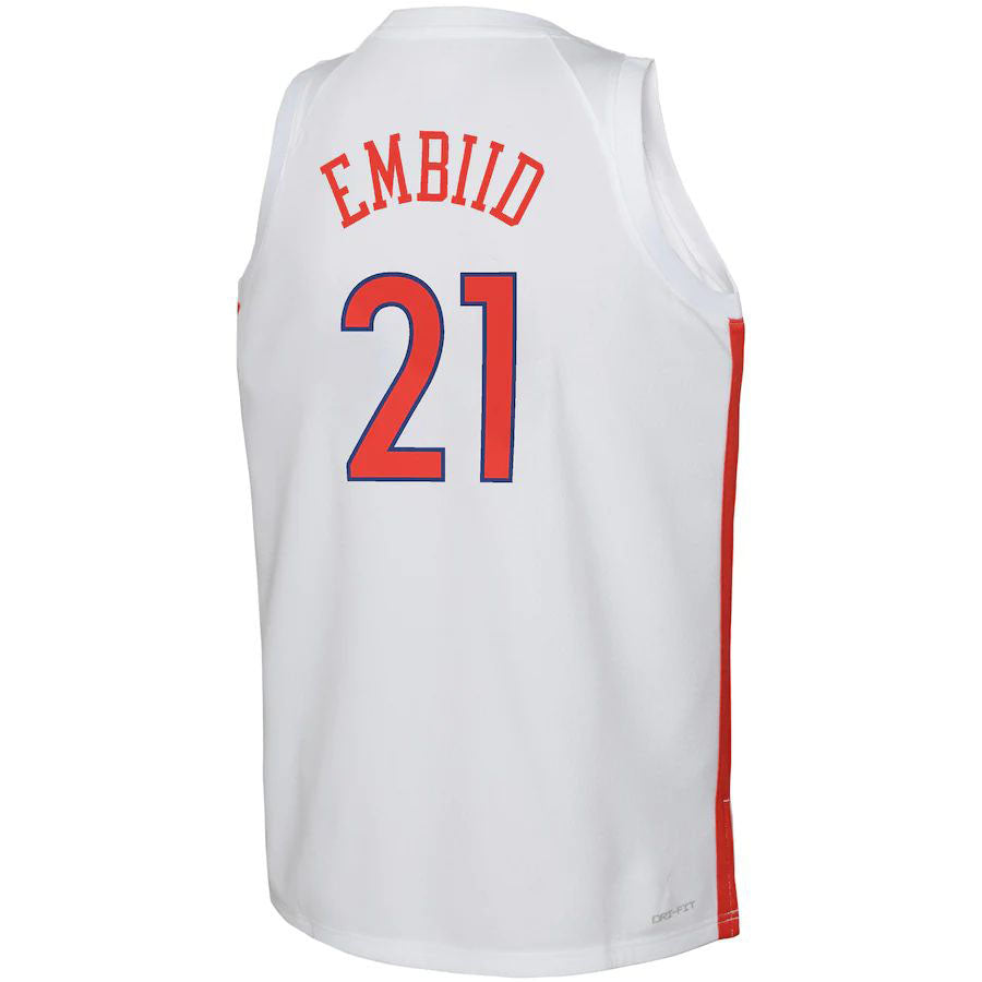 PH.76ers #21 Joel Embiid 2022-23 Swingman Jersey City Edition White Stitched American Basketball Jersey - Main View