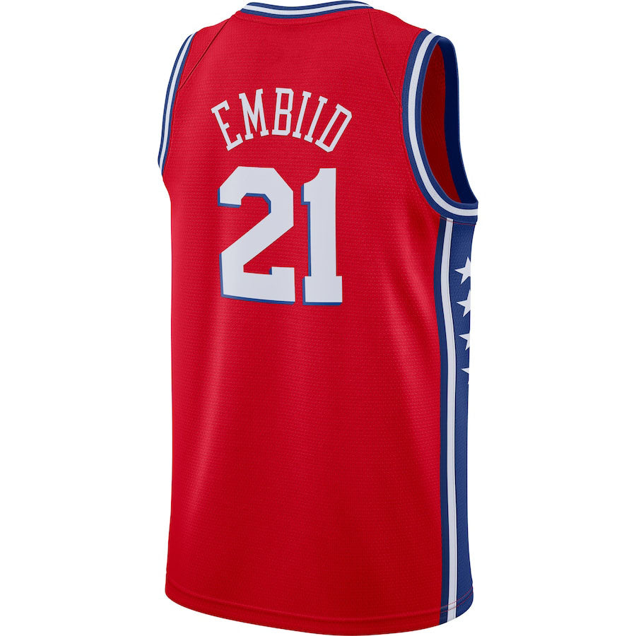 PH.76ers #21 Joel Embiid Swingman Player Jersey  Statement Edition  Red Stitched American Basketball Jersey - Main View