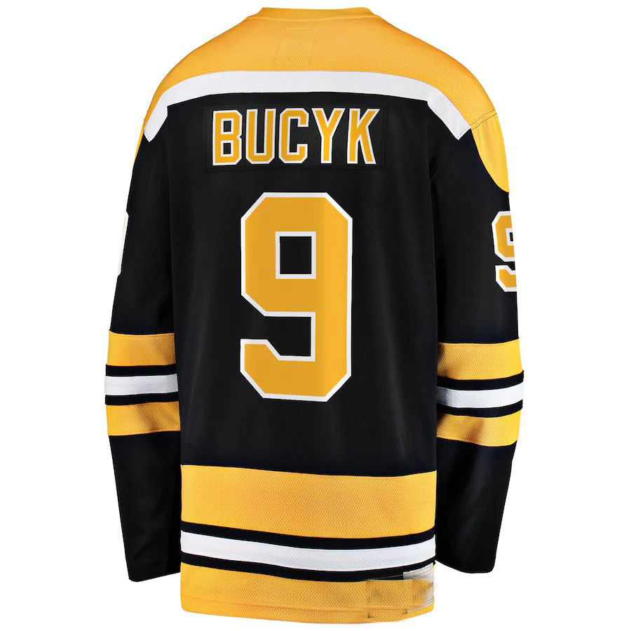 B.Bruins #9 John Bucyk Fanatics Branded Premier Breakaway Retired Player Jersey Black Stitched American Hockey Jerseys - Main View