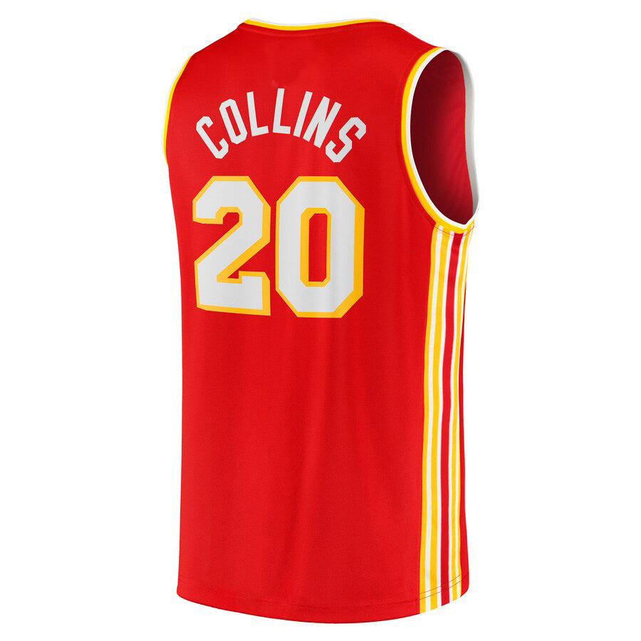 A.Hawks #20 John Collins Fanatics Branded 2021-22 Fast Break Replica Jersey Red Icon Edition Red Stitched American Basketball Jersey - Main View