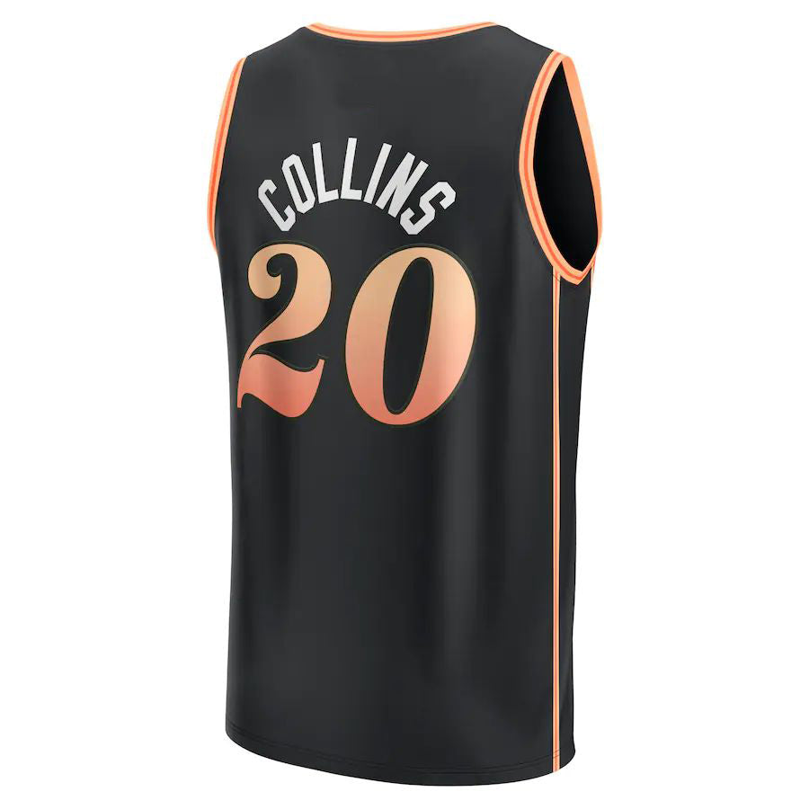 A.Hawks #20 John Collins Fanatics Branded 2022-23 Fastbreak Jersey City Edition Black Stitched American Basketball Jersey - Main View