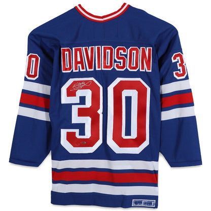 NY.Rangers #30 John Davidson Fanatics Authentic Autographed Blue Jersey Blue Stitched American Hockey Jerseys - Main View