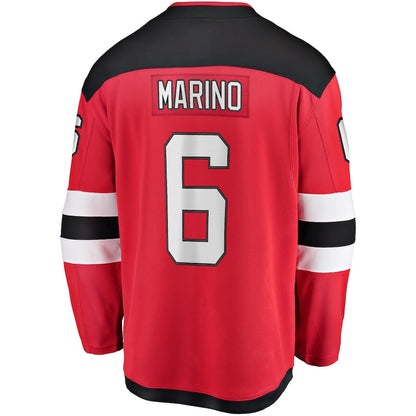 NJ.Devils #6 John Marino Fanatics Branded Home Breakaway Player Jersey Red Stitched American Hockey Jerseys - Main View