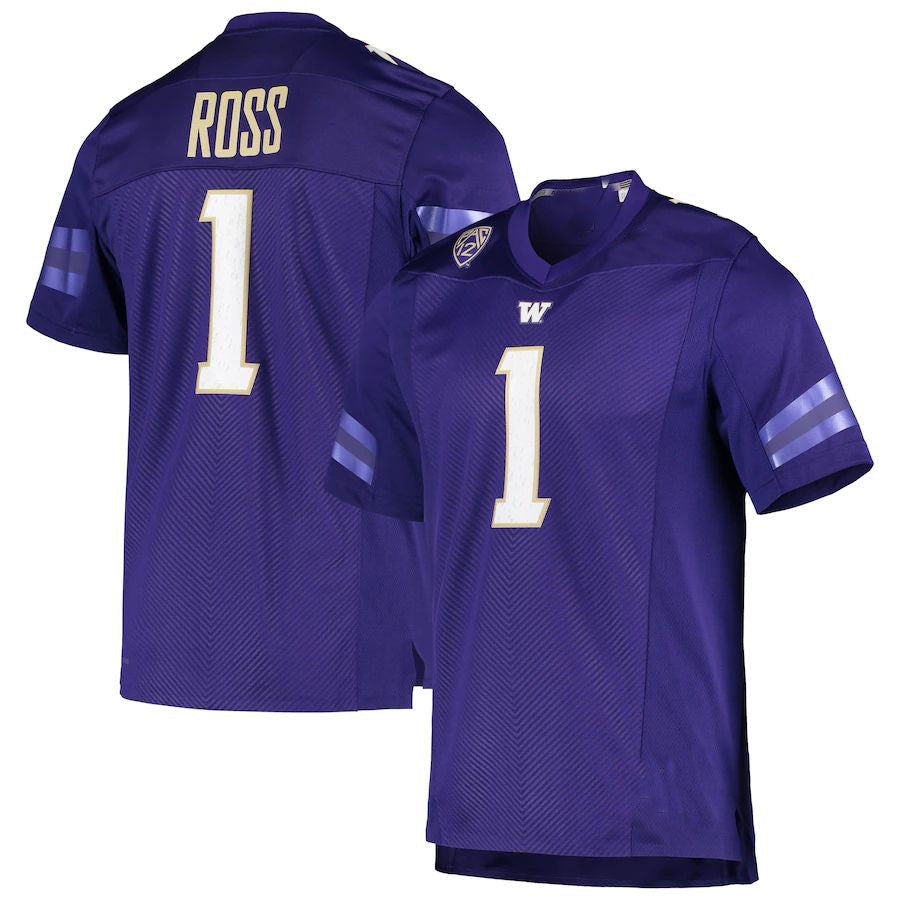 W.Huskies #1 John Ross Alumni Football Jersey Purple Stitched American College Jerseys - Main View