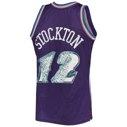 U.Jazz #12 John Stockton Mitchell & Ness 1996-97 Hardwood Classics  75th Anniversary Diamond Swingman Jersey Purple Stitched American Basketball Jersey - Main View