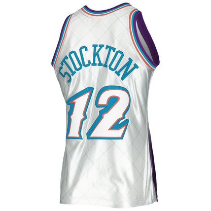 U.Jazz #12 John Stockton Mitchell & Ness 1996-97 Hardwood Classics 75th Anniversary Swingman Jersey Platinum Stitched American Basketball Jersey - Main View