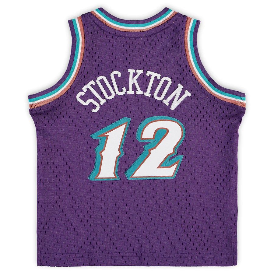 U.Jazz #12 John Stockton Mitchell & Ness Infant 1996-97 Hardwood Classics Retired Player Jersey Purple Stitched American Basketball Jersey - Main View