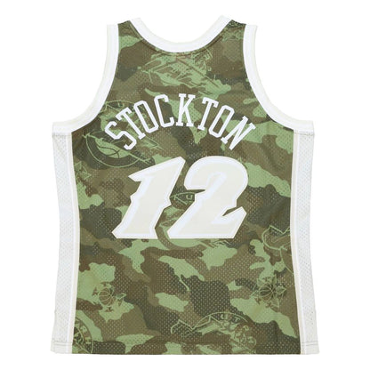 U.Jazz #12 John Stockton Mitchell & Ness Unisex Hardwood Classics 1998-99 Ghost Green Swingman Jersey Camo Stitched American Basketball Jersey - Main View