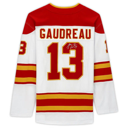 C.Flames #13 Johnny Gaudreau Fanatics Authentic Autographed Fanatics Breakaway Jersey White Red Stitched American Hockey Jerseys - Main View