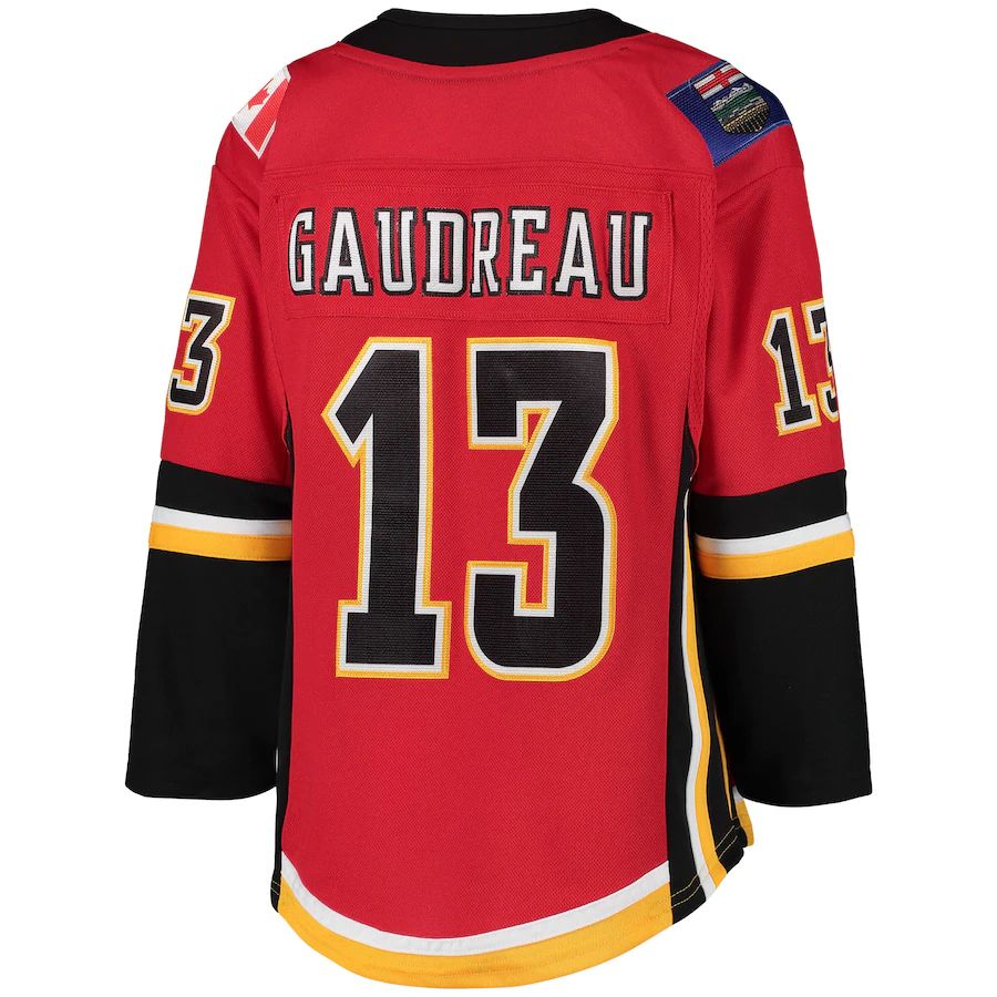 C.Flames #13 Johnny Gaudreau 2020-21 Alternate Premier Player Jersey Red Stitched American Hockey Jerseys - Main View
