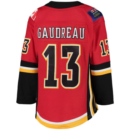 C.Flames #13 Johnny Gaudreau 2020-21 Alternate Premier Player Jersey Red Stitched American Hockey Jerseys - Main View