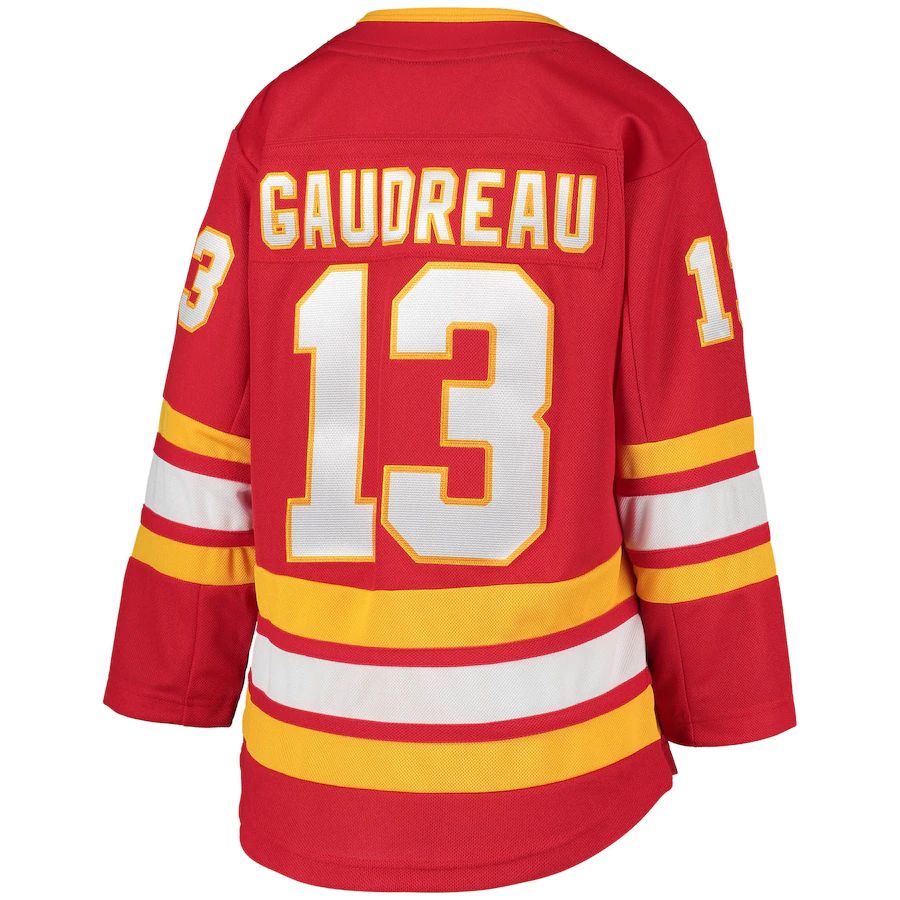 C.Flames #13 Johnny Gaudreau 2020-21 Home Premier Player Jersey Red Stitched American Hockey Jerseys - Main View
