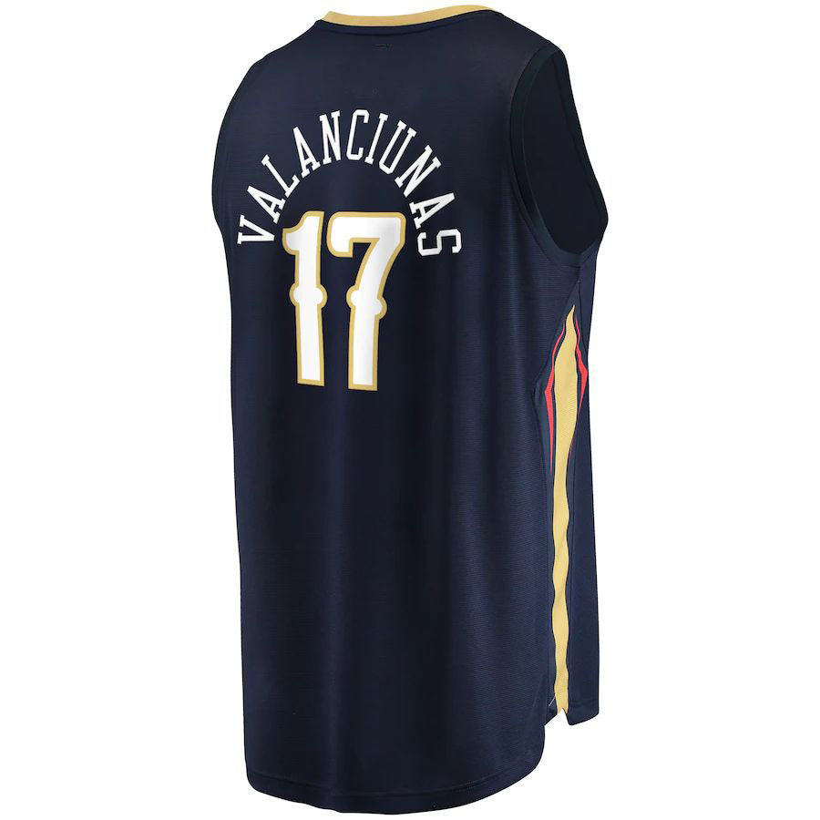 NO.Pelicans #17 Jonas Valanciunas Fanatics Branded  2021-22 Fast Break Replica Jersey Navy Icon Edition Stitched American Basketball Jersey - Main View