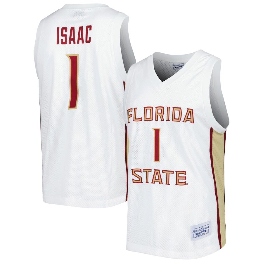 F.State Seminoles #1 Jonathan Isaac Original Retro Brand Alumni Commemorative Replica Basketball Jersey White Stitched American College Jerseys - Main View