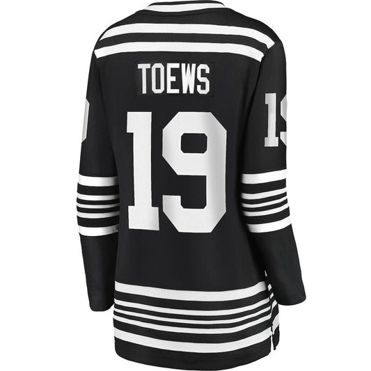 C.Blackhawks #19 Jonathan Toews Fanatics Branded Alternate 2019-20 Premier Breakaway Player Jersey Black Stitched American Hockey Jerseys - Main View