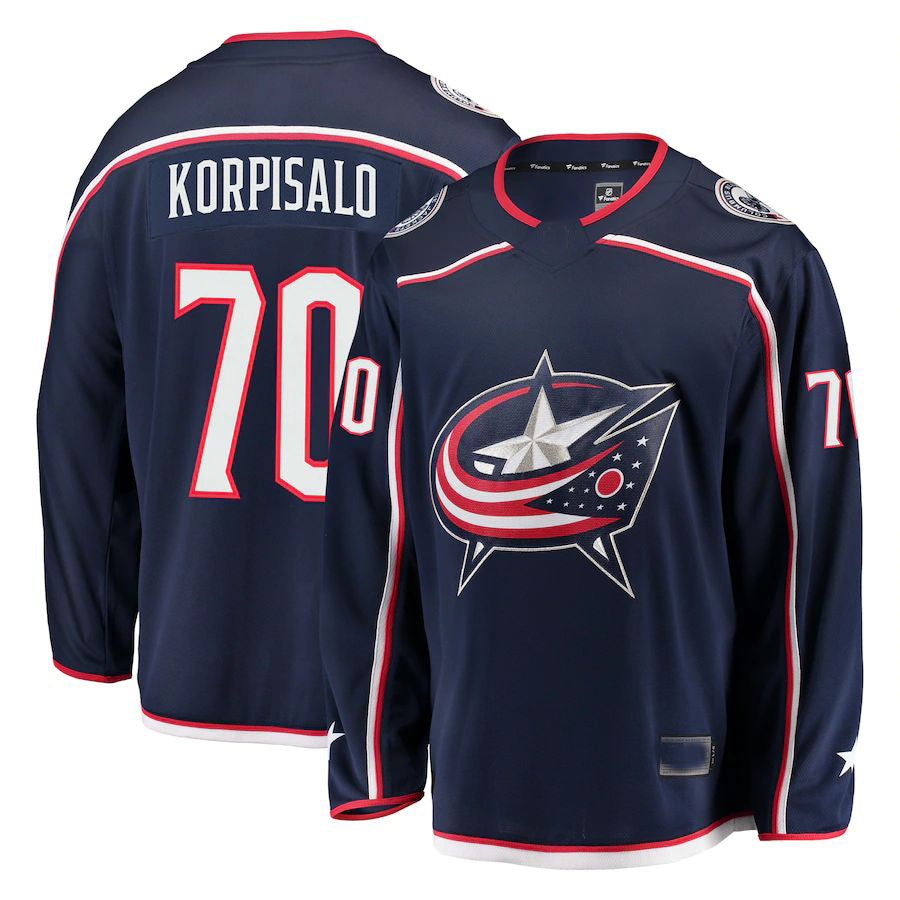 C.Blue Jackets #70 Joonas Korpisalo Fanatics Branded Breakaway Jersey Navy Stitched American Hockey Jerseys - Main View