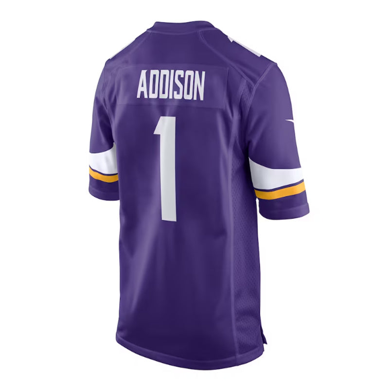 MN.Vikings #1 Jordan Addison 2023 Draft First Round Pick Game Jersey - Purple Stitched American Football Jerseys - Main View