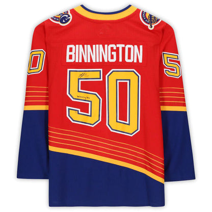 St.L.Blues #50 Jordan Binnington Fanatics Authentic Autographed 2020-21 Reverse Retro with Winnington Inscription Limited Edition of 20 Red Stitched American Hockey Jerseys - Main View