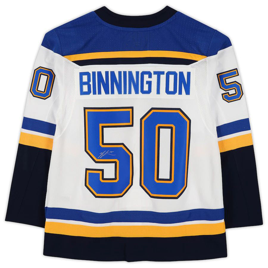 St.L.Blues #50 Jordan Binnington Fanatics Authentic Autographed White Stitched American Hockey Jerseys - Main View