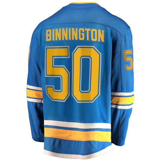 St.L.Blues #50 Jordan Binnington Fanatics Branded 2018-19 Alternate Premier Breakaway Player Jersey Stitched American Hockey Jerseys - Main View