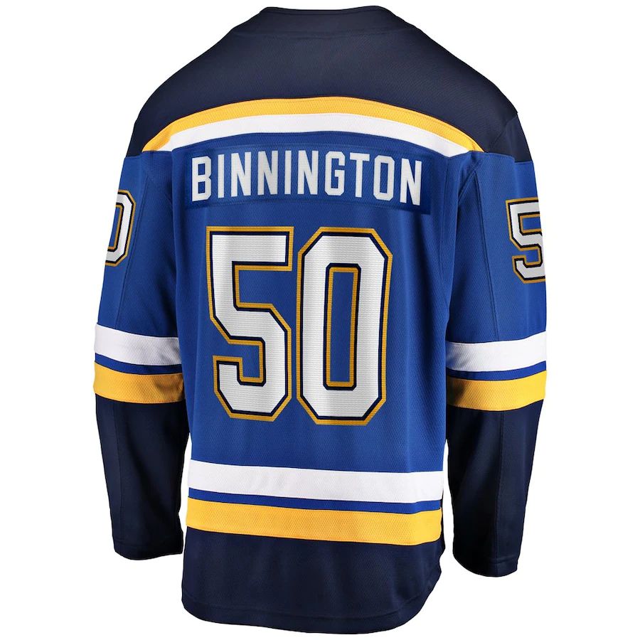 St.L.Blues #50 Jordan Binnington Fanatics Branded Home Premier Breakaway Player Jersey Blue Stitched American Hockey Jerseys - Main View