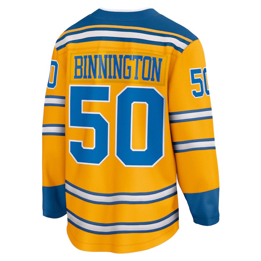 St.L.Blues #50 Jordan Binnington Fanatics Branded Special Edition 2.0 Breakaway Player Jersey Yellow Stitched American Hockey Jerseys - Main View