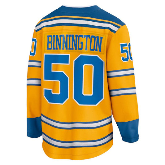 St.L.Blues #50 Jordan Binnington Fanatics Branded Special Edition 2.0 Breakaway Player Jersey Yellow Stitched American Hockey Jerseys - Main View