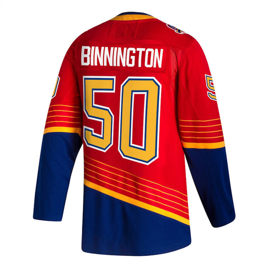 St.L.Blues #50 Jordan Binnington 2020-21 Reverse Retro Authentic Player Jersey Red Stitched American Hockey Jerseys - Main View