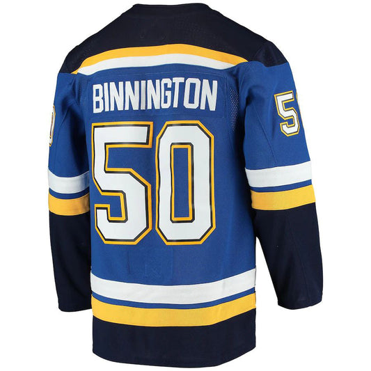 St.L.Blues #50 Jordan Binnington Home Authentic Player Jersey Blue Stitched American Hockey Jerseys - Main View