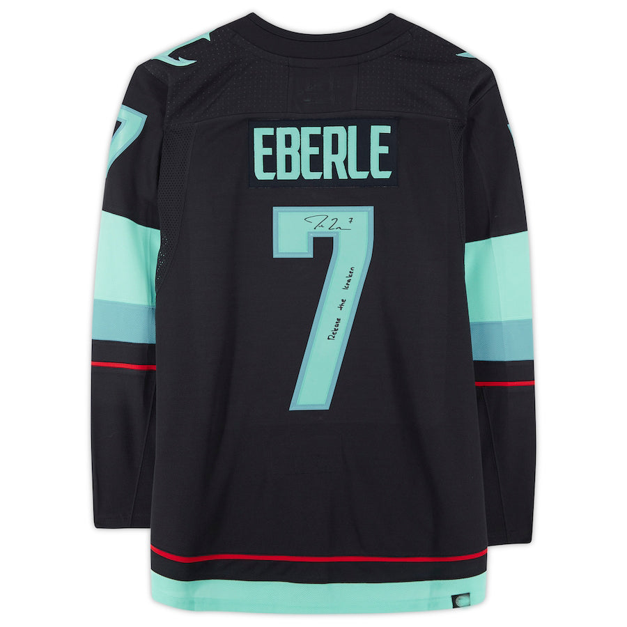 S.Kraken #7Jordan Eberle Fanatics Authentic Autographed with Release The Kraken Inscription and Inaugural Season Jersey Patch Hockey Jerseys - Main View