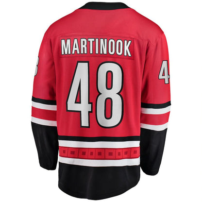 C.Hurricanes #48 Jordan Martinook Fanatics Branded Home Breakaway Player Jersey Red Stitched American Hockey Jerseys - Main View