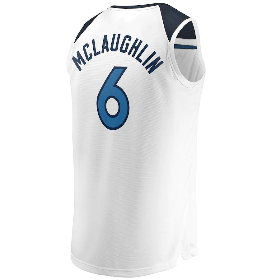 M.Timberwolves #6 Jordan McLaughlin Fanatics Branded  Fast Break Player Jersey Association Edition White Stitched American Basketball Jersey - Main View