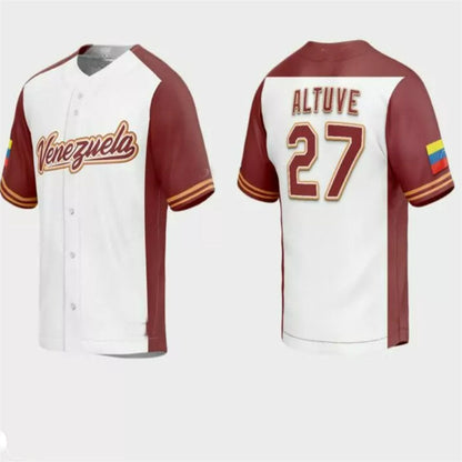 #27 Jose Altuve Venezuela Baseball 2023 World Baseball Classic Replica Jersey ¨C White Stitches Baseball Jerseys - Main View