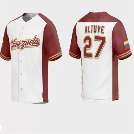 #27 Jose Altuve Venezuela Baseball 2023 World Baseball Classic Replica Jersey ¨C White Stitches Baseball Jerseys - Main View