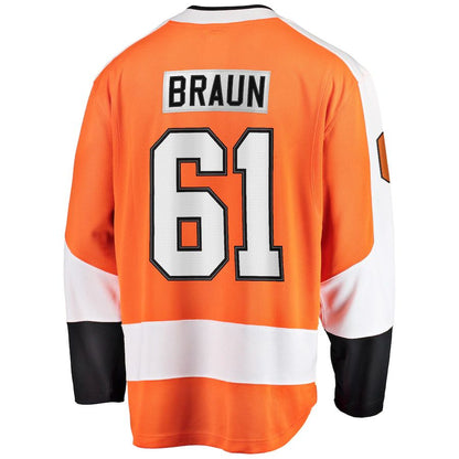P.Flyers #61 Justin Braun Fanatics Branded Breakaway Player Jersey Orange Stitched American Hockey Jerseys - Main View